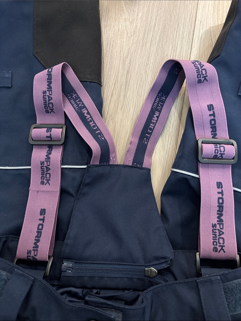 Kids Navy Blue Snow Bib Pants with Pink Suspenders - Picture 8 of 10